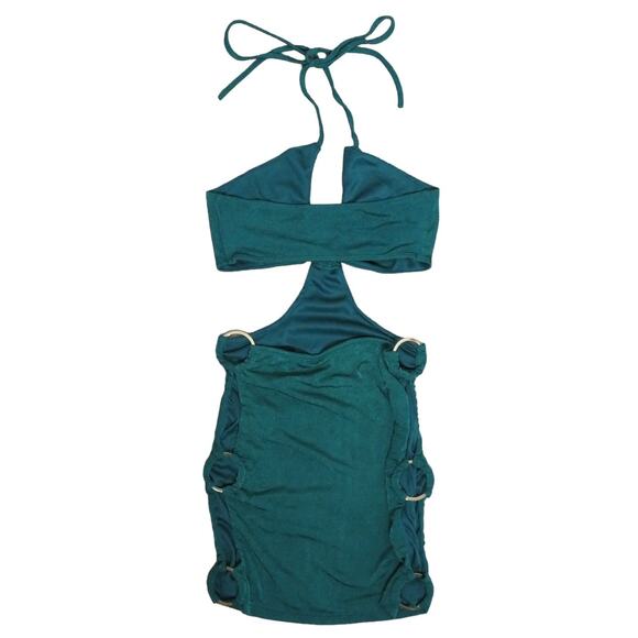 Tiger Mist Halter Mini Dress Open Back Party Stretch Cut Out Sz Medium Green - Picture 2 of 8